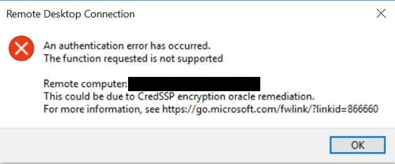 How to Fix Authentication Error Function Not Supported CredSSP Error RDP 1