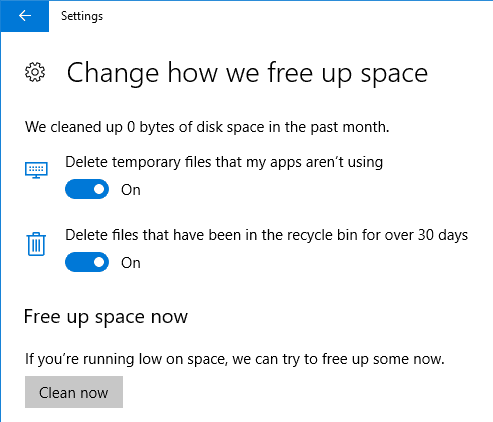 Windows 10 Creators Update - Automatically Free Up Disk Space with Storage Sense 2