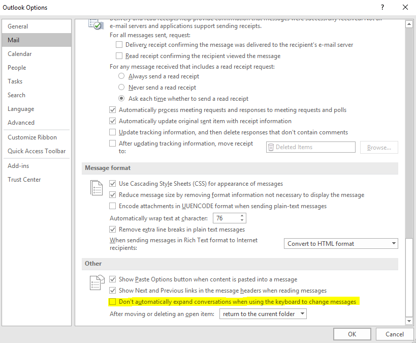 How To Display Current Message In Reading Pane While Scrolling With Arrows In Outlook 2016 1