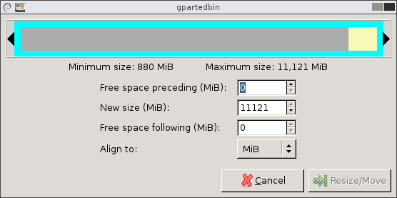 Use GParted to increase disk size of a Linux native partition 16
