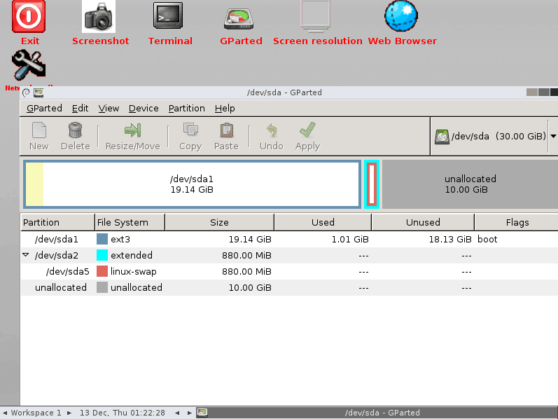Use GParted to increase disk size of a Linux native partition 9