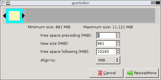 Use GParted to increase disk size of a Linux native partition 10