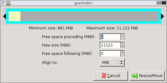 Use GParted to increase disk size of a Linux native partition 11