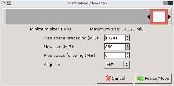 Use GParted to increase disk size of a Linux native partition 14