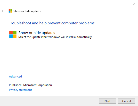 windows show hide updates cab