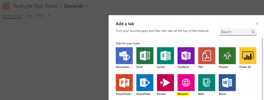 Microsoft Teams Add Website Tab