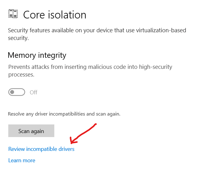 Fix to Enable Memory Integrity Core Isolation in Windows 10 on Surface Laptop 3 8 Fix to Enable Memory Integrity Core Isolation in Windows 10 on Surface Laptop 3 1