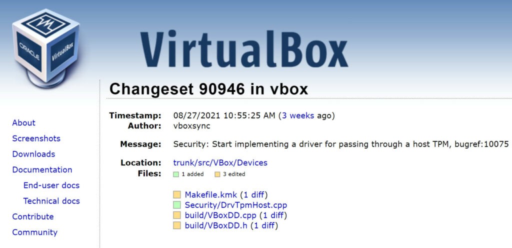 Virtualbox TPM Changeset Development