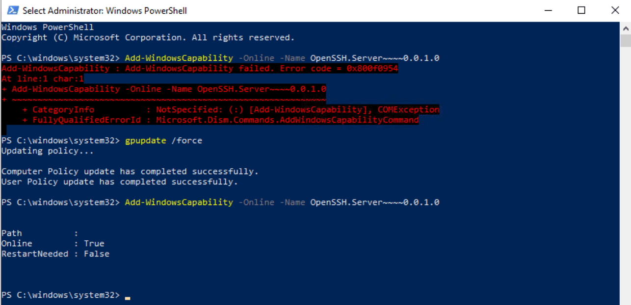 How to Fix Add-WindowsCapability failed Error code = 0x800f0954 3 0x800f0954