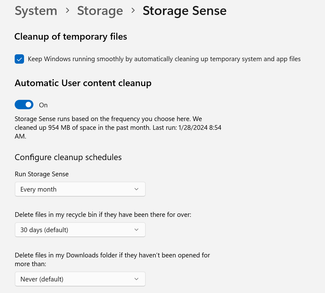 Windows 11 Storage Sense Schedule