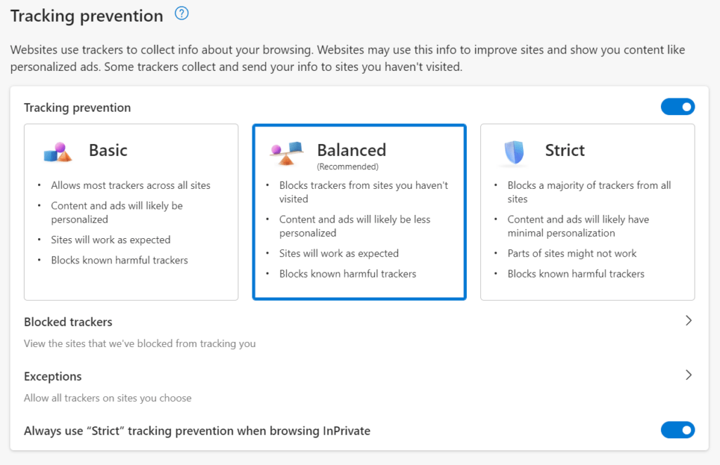 Microsoft Edge Tracking Prevention