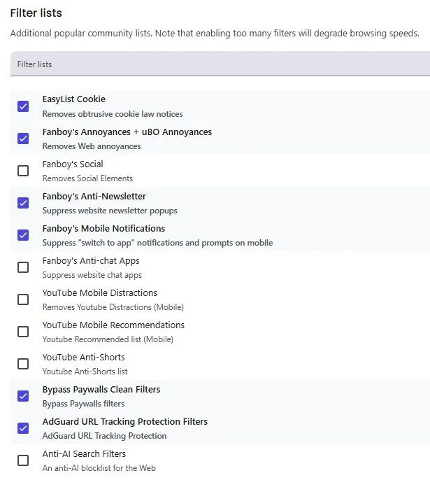 Brave Browser Privacy Content Filters